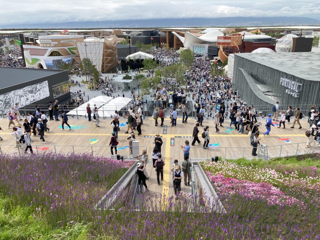 大屋根リングから万博会場を望む